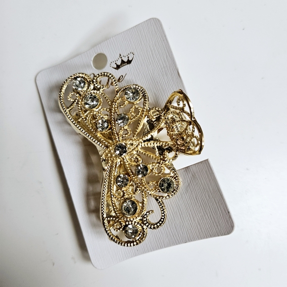 NWT Medium Rhinestone Gold Enamel Claw Hair Clip! - Picture 12 of 16
